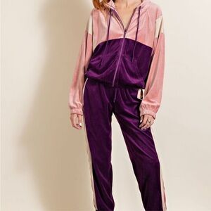 EASEL Velour Colorblock Track Pants & Jacket Set - Pink & Purple NWT Sz S